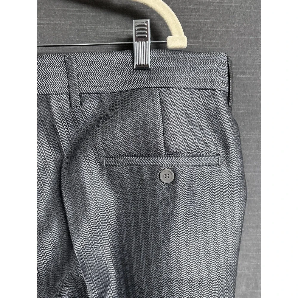 Tessori Suit 44L 43x36 Silver Herringbone 3 Piece Handmade Custom Italy Tall